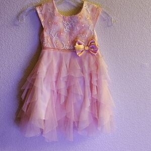 Jona Michelle Pink Layered Dress with Floral Details